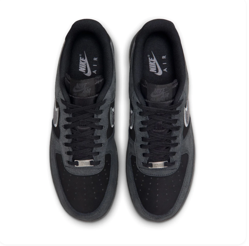 Nike Air Force 1 Low LV8 Anthracite Black Metallic Silver Tumbled Leather Court Sneakers