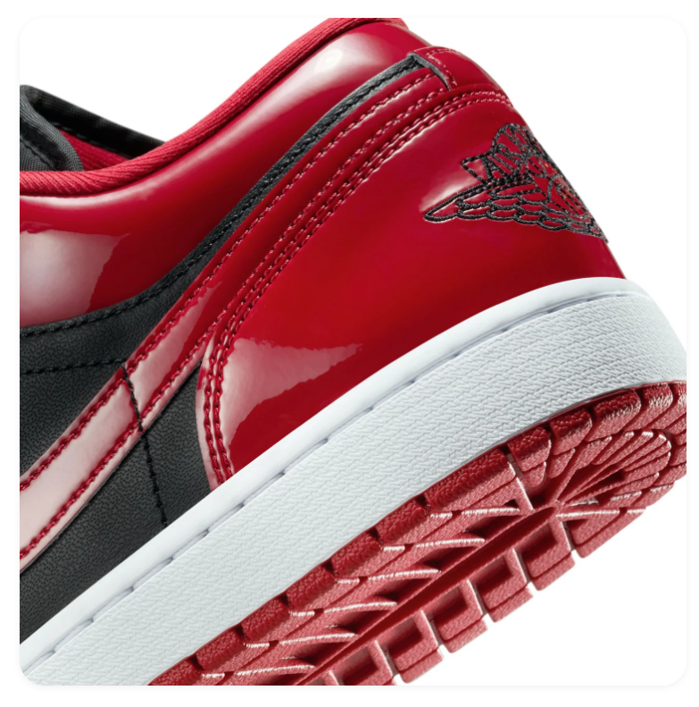 Air Jordan 1 Low Patent Leather Bred Black Red White Sneakers