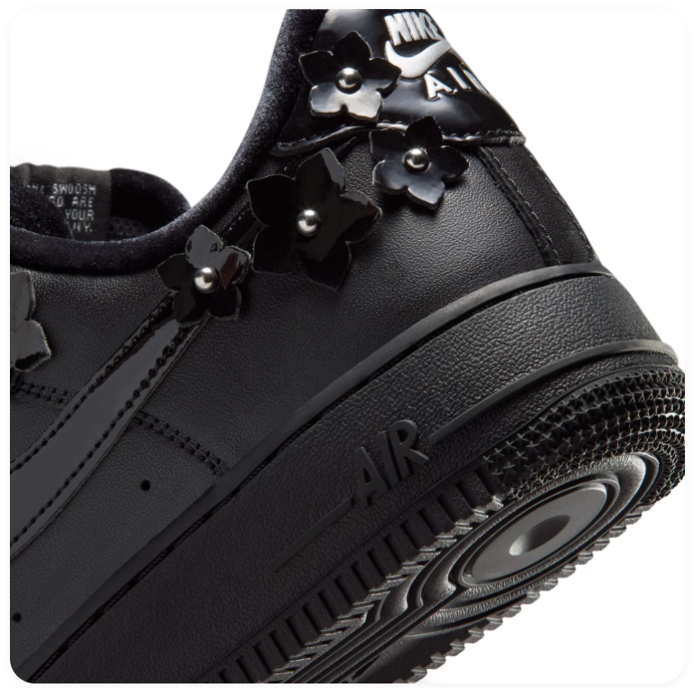 Nike Air Force 1 Low '07 SE Triple Black Floral Charm Sakura Stud Special Edition Court Sneakers
