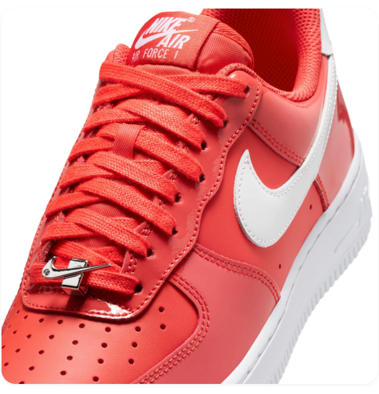 Nike Air Force 1 Low '07 LV8 University Red Patent Leather White Swoosh Sneakers