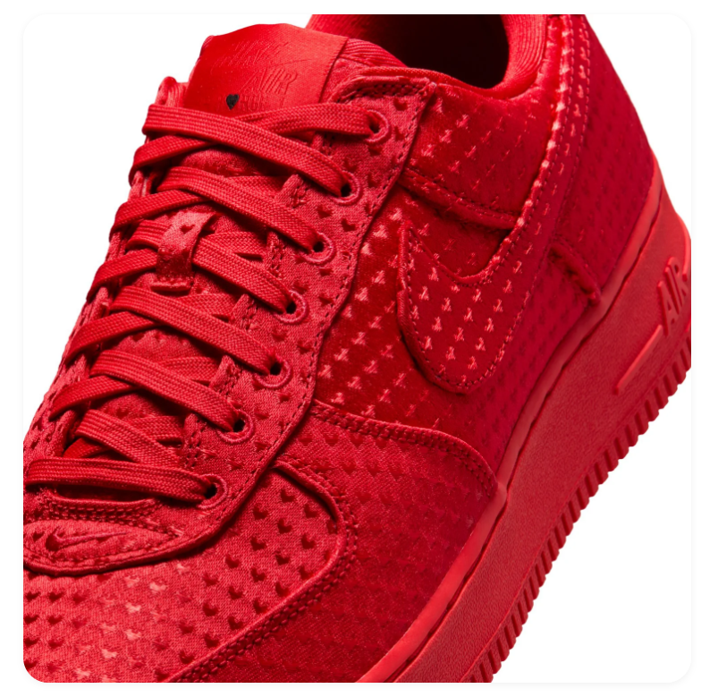 Nike Air Force 1 Low University Red Perforated Suede Triple Red Tonal Sneakers