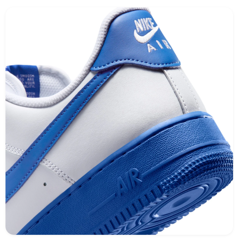 Nike Air Force 1 Low '07 White Game Royal Blue Swoosh Blue Sole Classic Court Sneakers