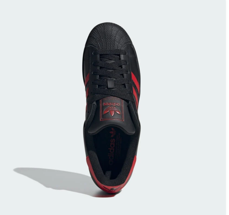Adidas Superstar Core Black Scarlet Red Shell Toe Sneakers