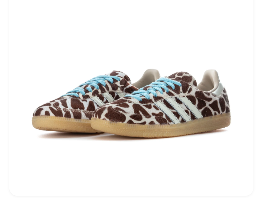 Adidas Handball Spezial Giraffe Print Pony Hair Brown White Blue Gum Sneakers