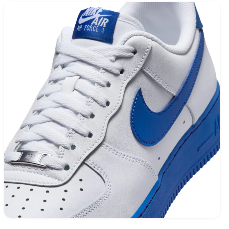 Nike Air Force 1 Low '07 White Game Royal Blue Swoosh Blue Sole Classic Court Sneakers