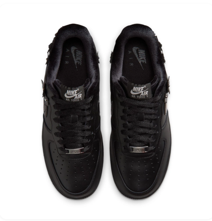 Nike Air Force 1 Low '07 SE Triple Black Floral Charm Sakura Stud Special Edition Court Sneakers