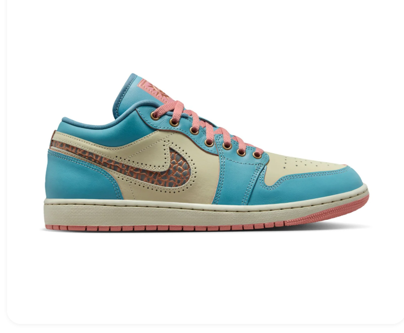 Air Jordan 1 Low SE Dia de Muertos Cerulean Blue Sail Pink Geometric Swoosh Sneakers