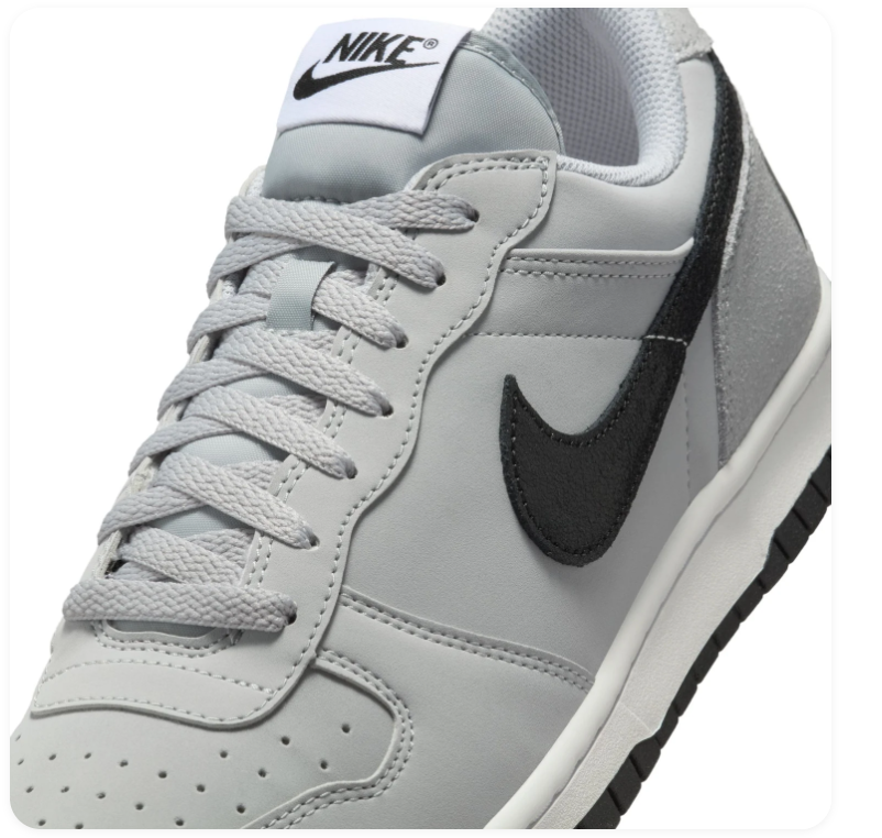 Nike Dunk Low Wolf Grey Black Oversized NIKE Text University Red Collar Classic Court Lifestyle Sneakers