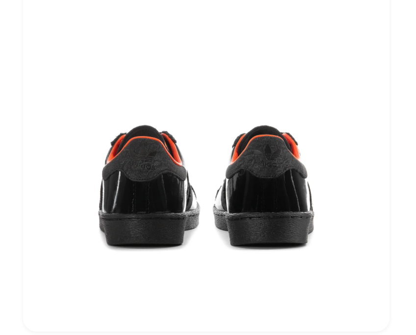 Adidas Superstar Triple Black Patent Orange Accent Shell Toe Sneakers