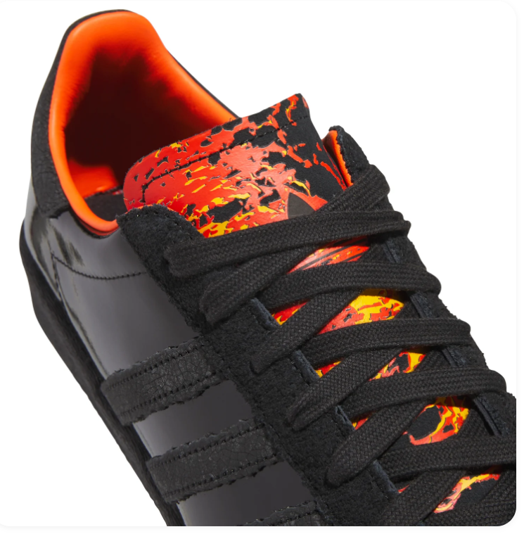 Adidas Superstar Triple Black Patent Orange Accent Shell Toe Sneakers