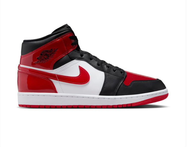 Air Jordan 1 Mid Bred Toe Black Red White Sneakers