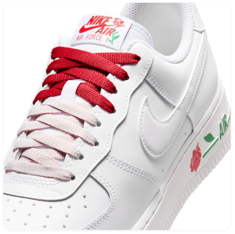 Nike Air Force 1 Low '07 SE White University Red Rose Floral Valentine Lifestyle Court Sneakers