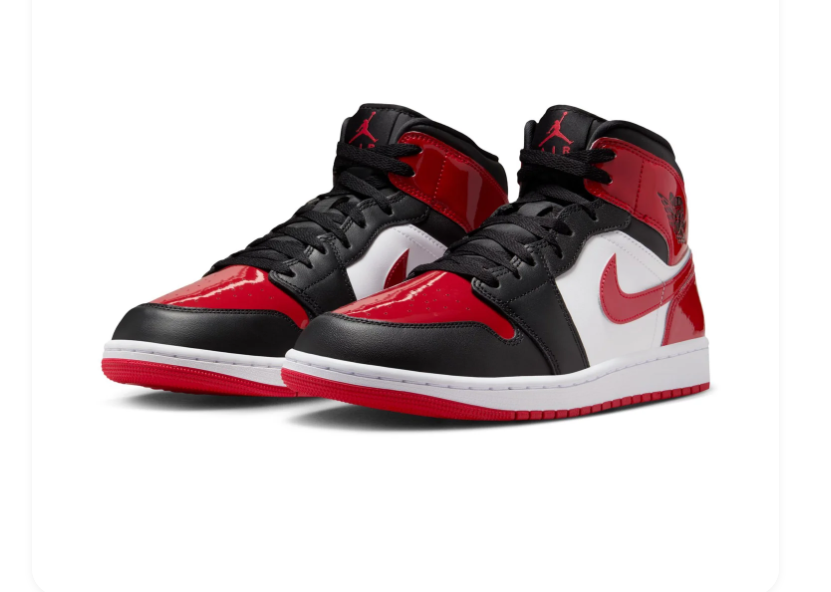 Air Jordan 1 Mid Bred Toe Black Red White Sneakers