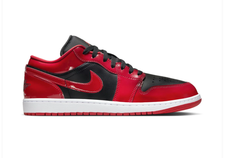 Air Jordan 1 Low Patent Leather Bred Black Red White Sneakers
