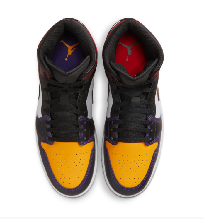 Air Jordan 1 Mid Lakers Purple Gold Black White Sneakers