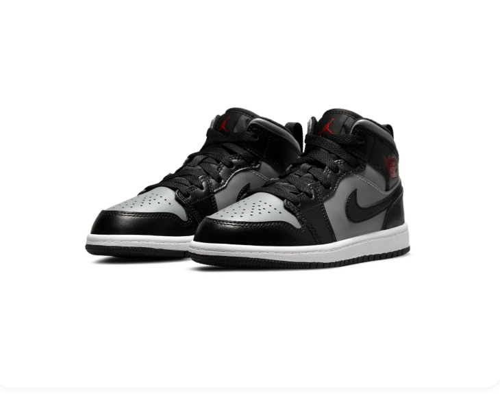 Air Jordan 1 Mid Shadow Grey Black Red Sneakers