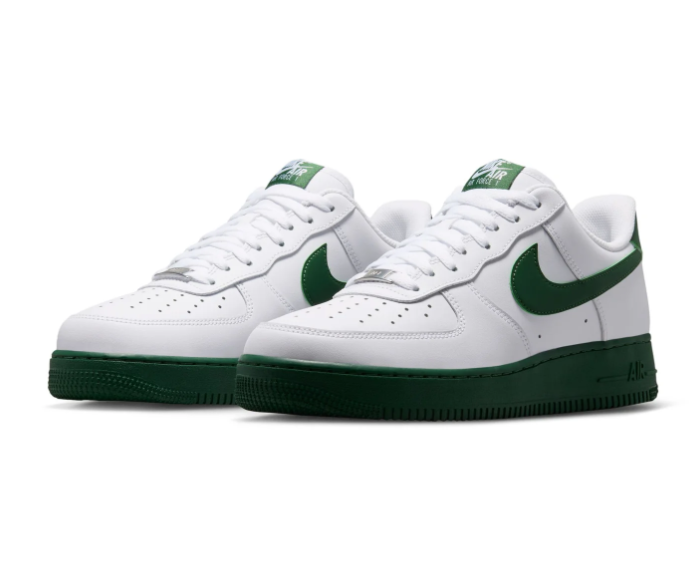 Nike Air Force 1 Low '07 White Gorge Green Swoosh Green Sole Classic Court Sneakers