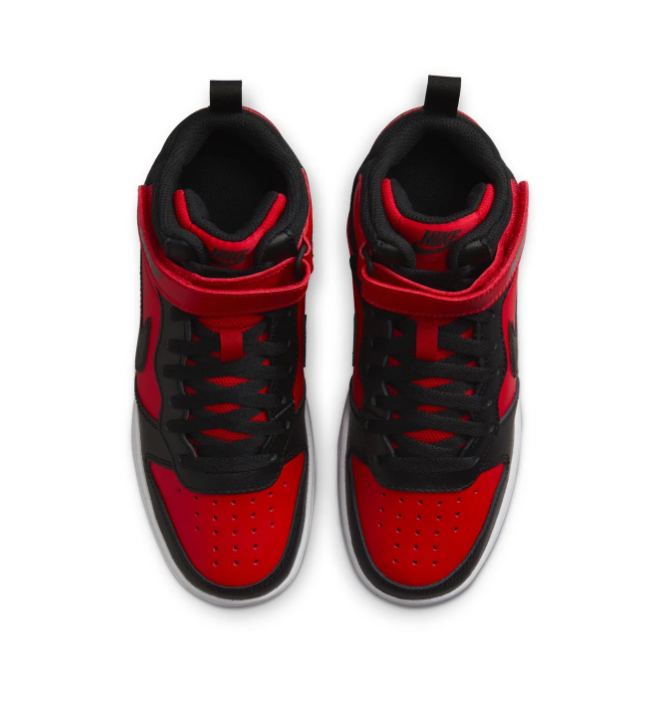 Nike Court Borough Mid 2 University Red Black Bred Strap Mid-Top Court Basketball Sneakers
