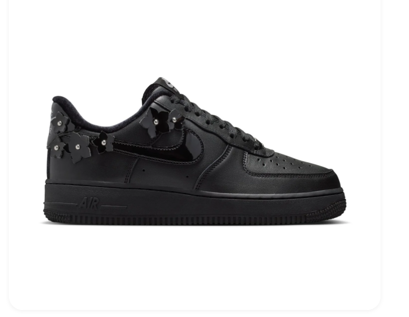 Nike Air Force 1 Low '07 SE Triple Black Floral Charm Sakura Stud Special Edition Court Sneakers