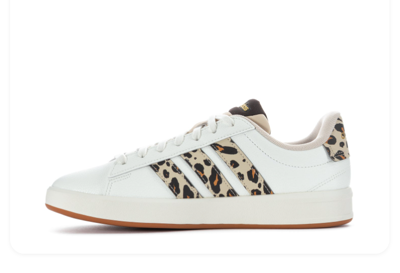 Adidas Grand Court Leopard Print White Cream Gum Sneakers