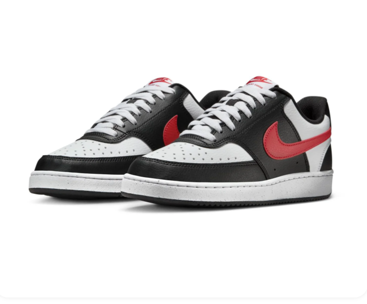 Nike Court Vision Low Black White University Red Classic Leather Sneakers