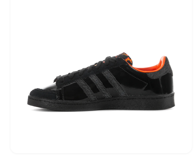 Adidas Superstar Triple Black Patent Orange Accent Shell Toe Sneakers