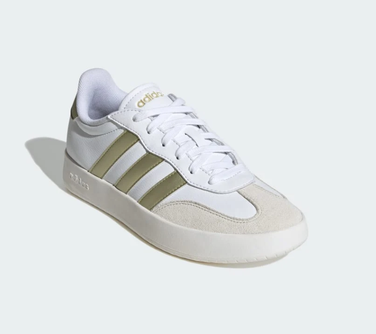Adidas VL Court 3.0 White Olive Green Suede Trim Sneakers