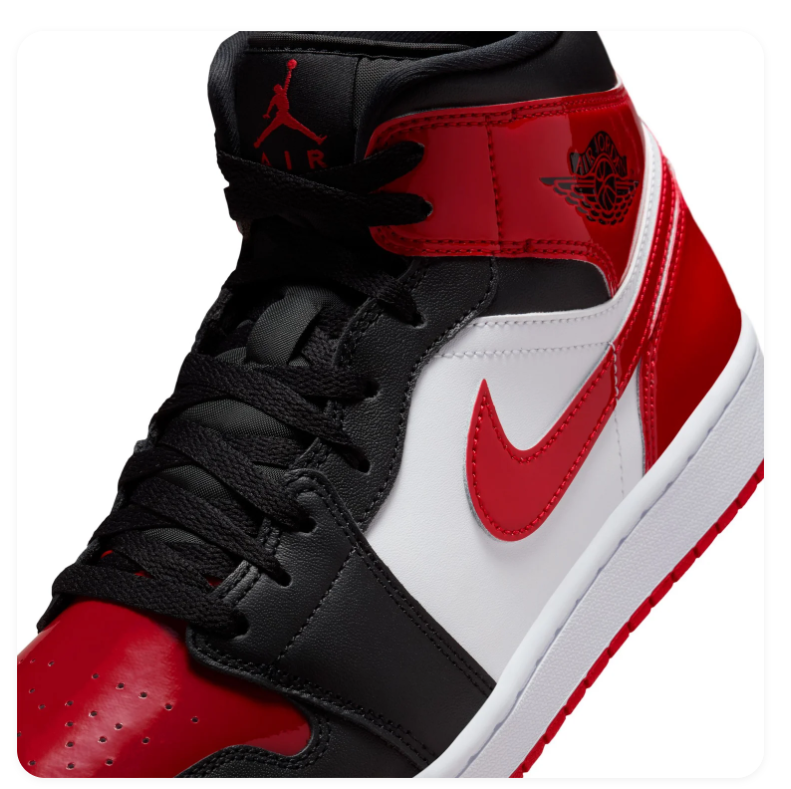 Air Jordan 1 Mid Bred Toe Black Red White Sneakers