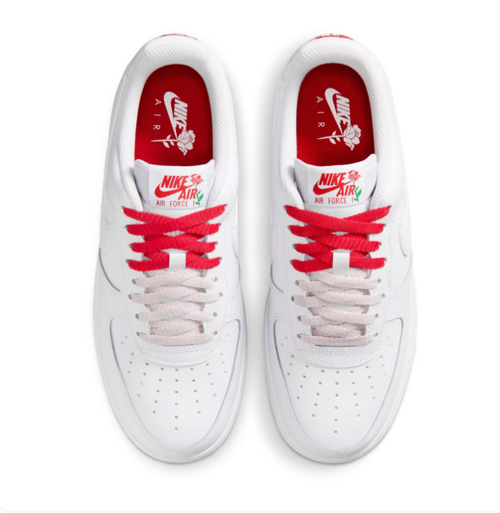Nike Air Force 1 Low '07 SE White University Red Rose Floral Valentine Lifestyle Court Sneakers