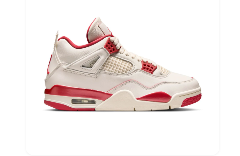 Air Jordan 4 Retro Sail Crimson Red White Sneakers