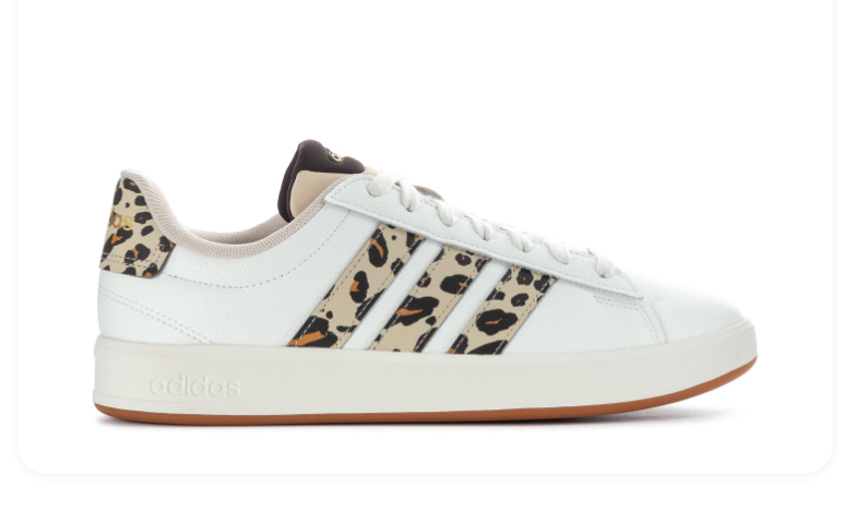 Adidas Grand Court Leopard Print White Cream Gum Sneakers