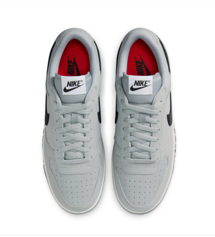 Nike Dunk Low Wolf Grey Black Oversized NIKE Text University Red Collar Classic Court Lifestyle Sneakers