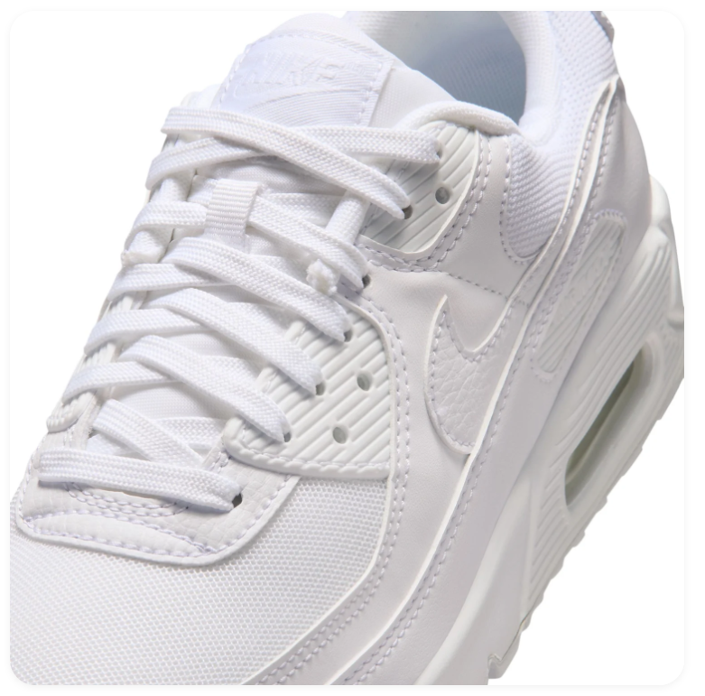 Nike Air Max 90 Triple White Classic Leather Sneakers