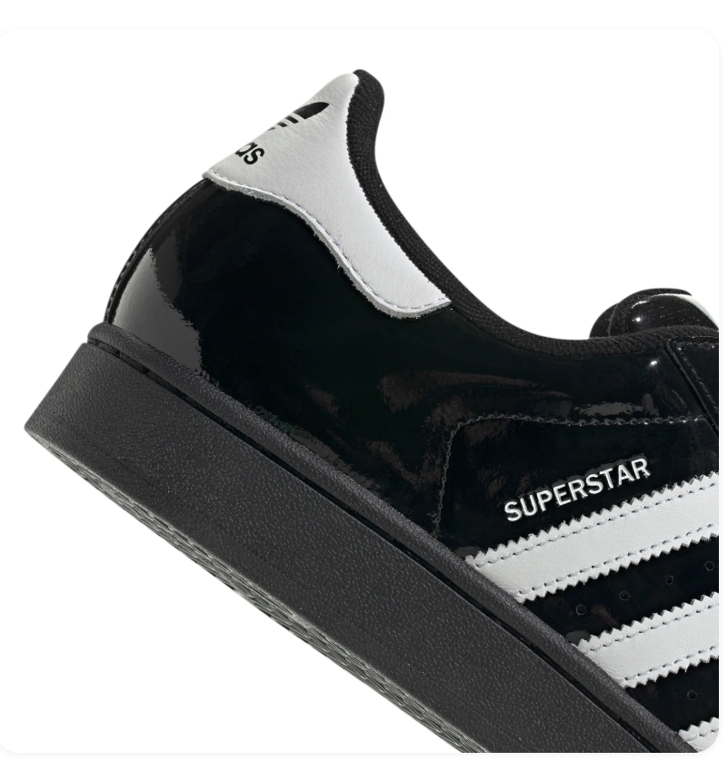 Adidas Superstar Black Patent Leather White Shell Toe Sneakers