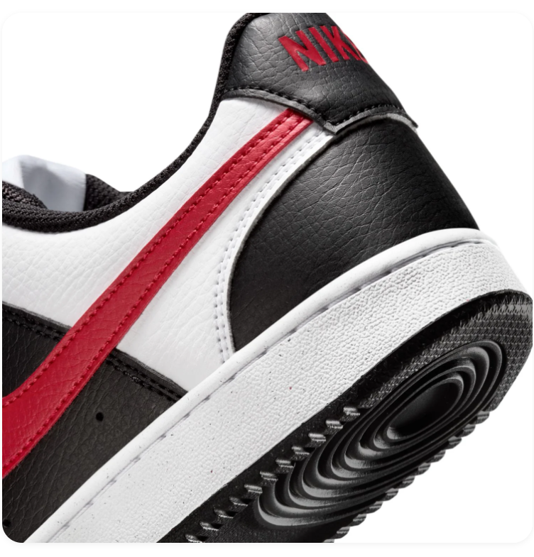 Nike Court Vision Low Black White University Red Classic Leather Sneakers
