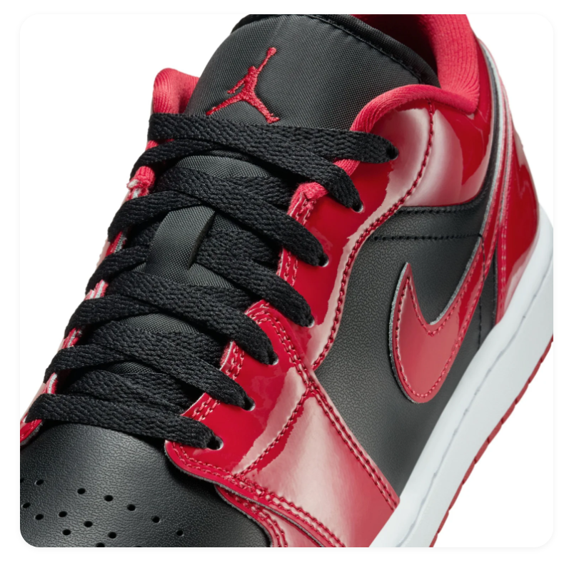 Air Jordan 1 Low Patent Leather Bred Black Red White Sneakers