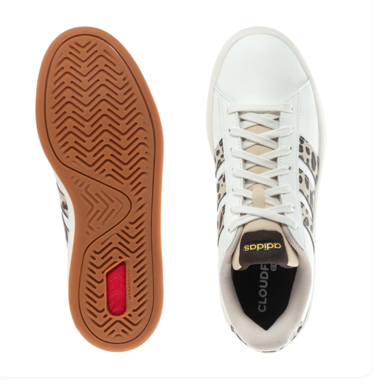Adidas Grand Court Leopard Print White Cream Gum Sneakers