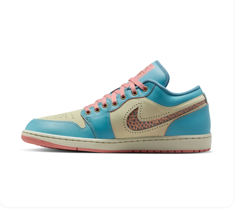 Air Jordan 1 Low SE Dia de Muertos Cerulean Blue Sail Pink Geometric Swoosh Sneakers