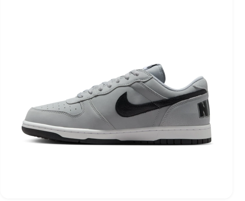 Nike Dunk Low Wolf Grey Black Oversized NIKE Text University Red Collar Classic Court Lifestyle Sneakers