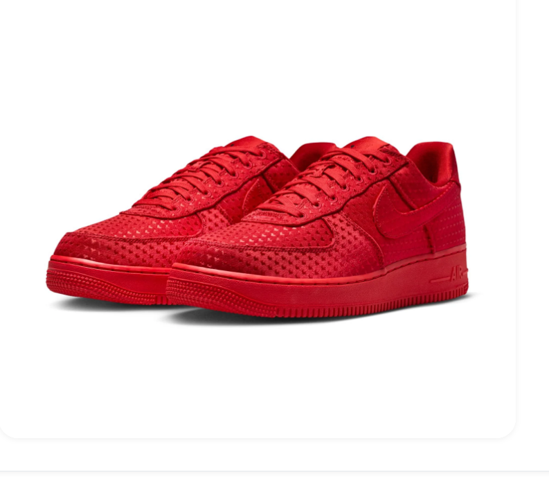 Nike Air Force 1 Low University Red Perforated Suede Triple Red Tonal Sneakers