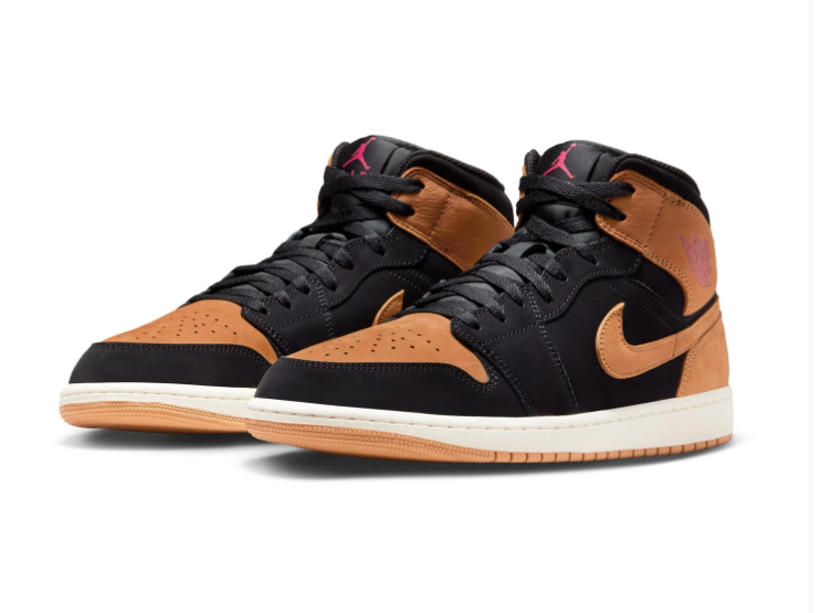 Air Jordan 1 Mid Wheat Black Ale Brown Pink Sneakers