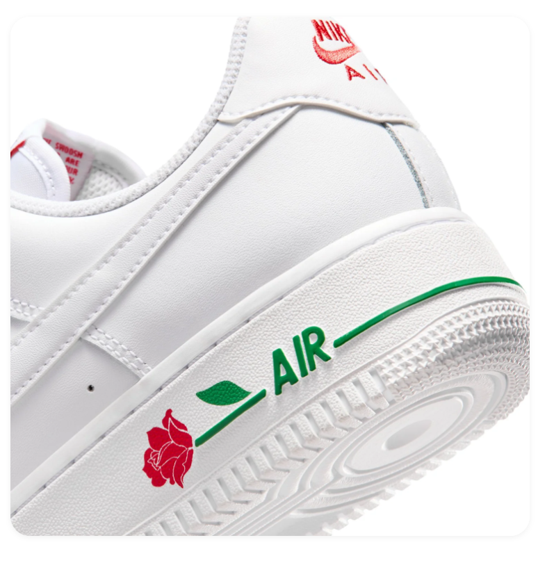 Nike Air Force 1 Low '07 SE White University Red Rose Floral Valentine Lifestyle Court Sneakers