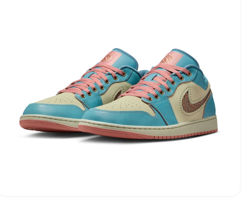 Air Jordan 1 Low SE Dia de Muertos Cerulean Blue Sail Pink Geometric Swoosh Sneakers