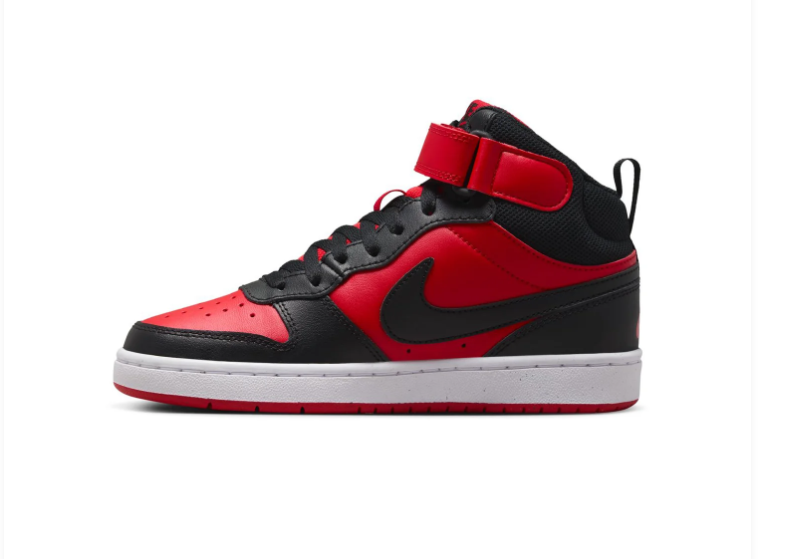Nike Court Borough Mid 2 University Red Black Bred Strap Mid-Top Court Basketball Sneakers