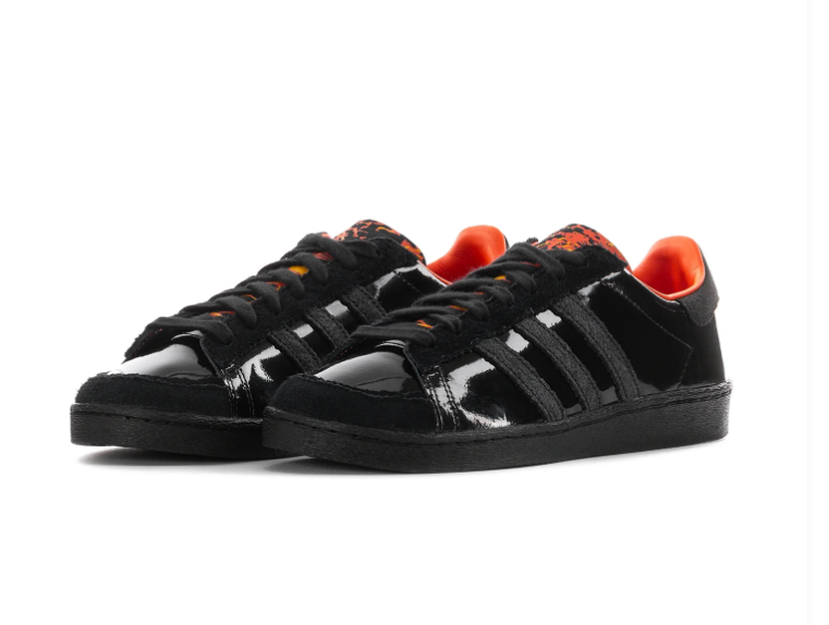 Adidas Superstar Triple Black Patent Orange Accent Shell Toe Sneakers