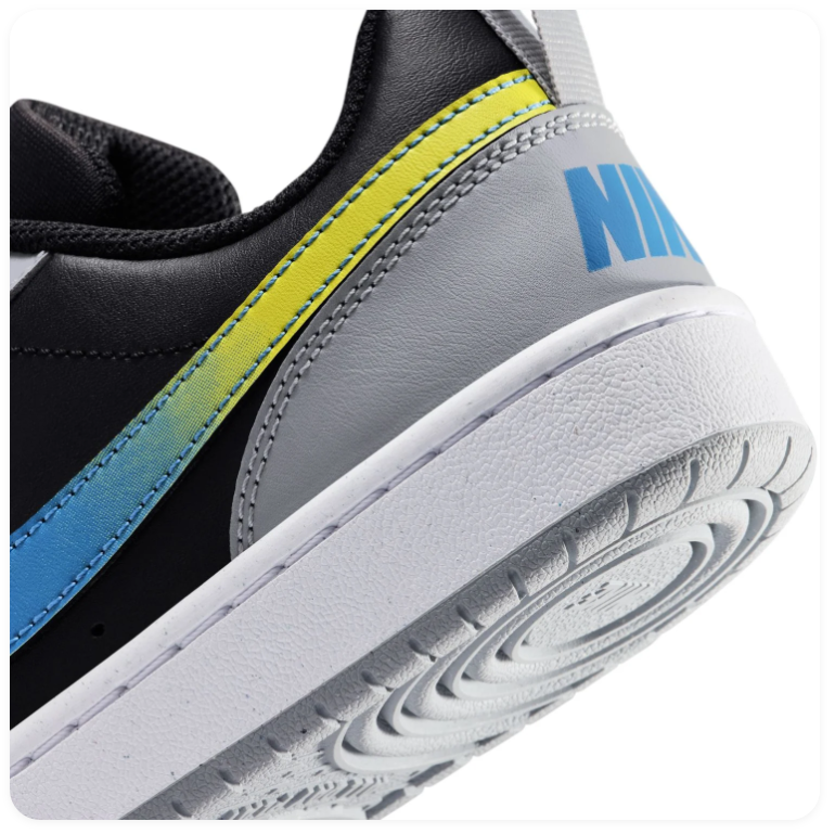Nike Court Vision Low Black Wolf Grey Photo Blue Yellow Strike Multi-Color Court Lifestyle Sneakers