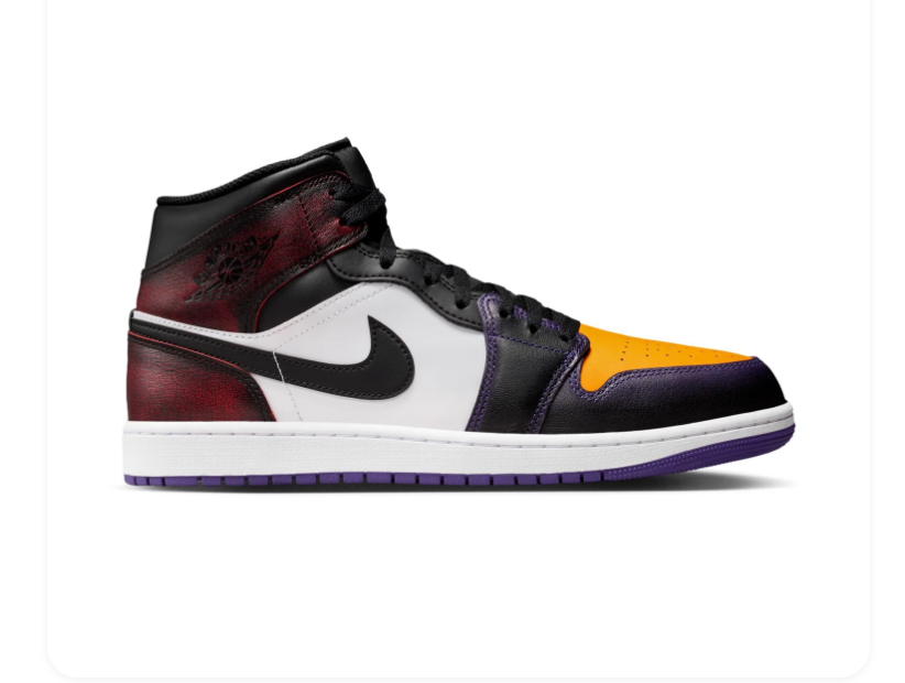 Air Jordan 1 Mid Lakers Purple Gold Black White Sneakers