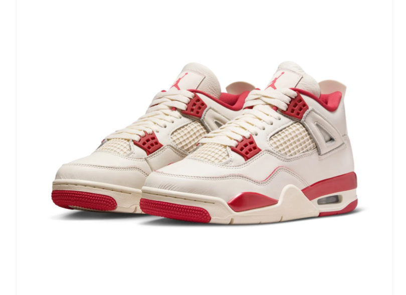 Air Jordan 4 Retro Sail Crimson Red White Sneakers