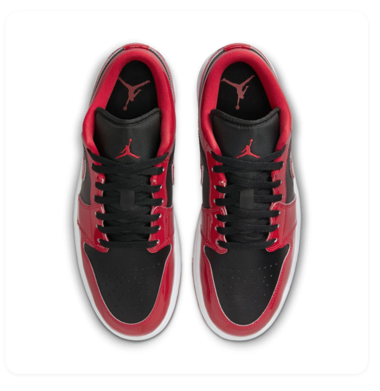 Air Jordan 1 Low Patent Leather Bred Black Red White Sneakers