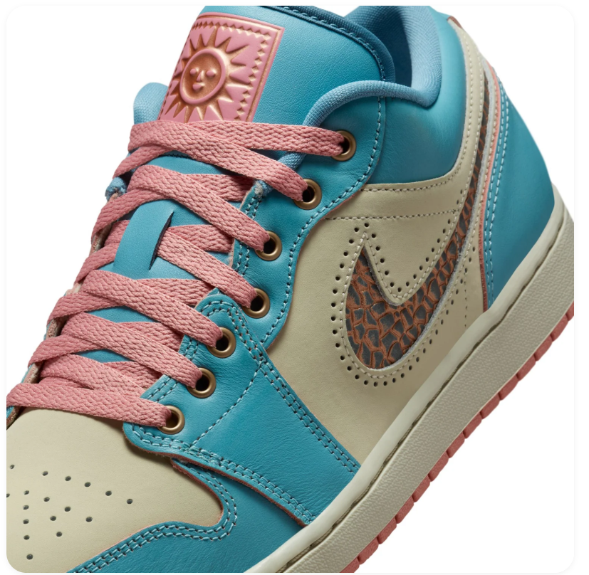 Air Jordan 1 Low SE Dia de Muertos Cerulean Blue Sail Pink Geometric Swoosh Sneakers